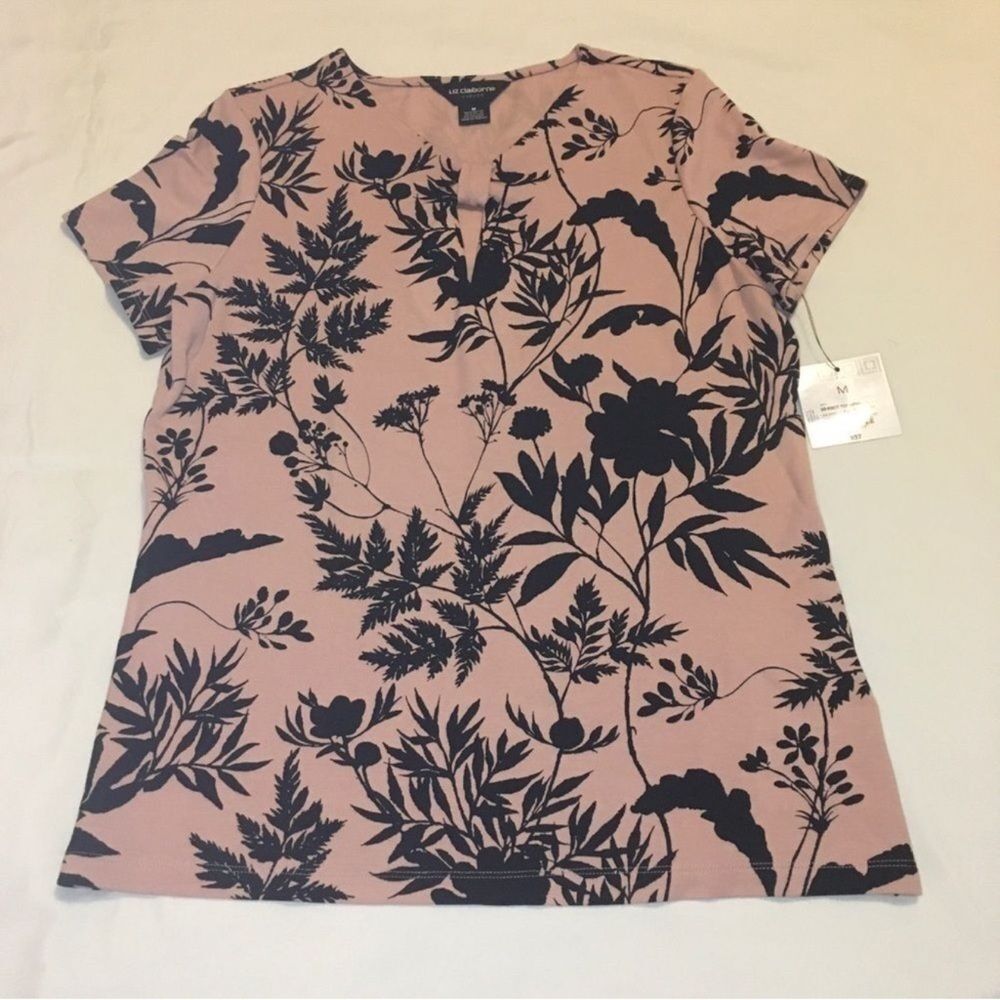 Liz Claiborne Pink and Black Floral Blouse